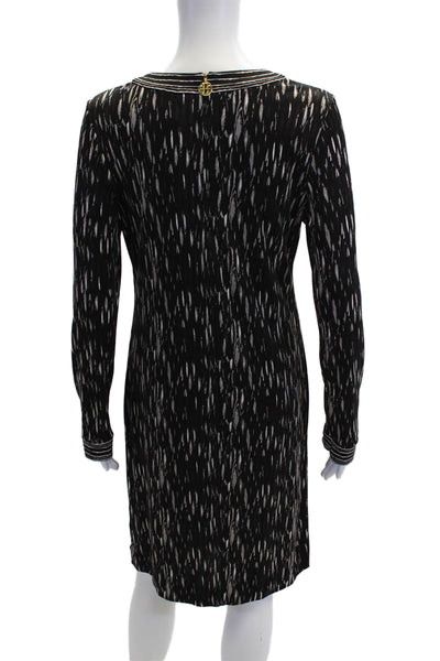 Tory Burch Women Black Silk Shift Dress Long Sleeve Zip Size L