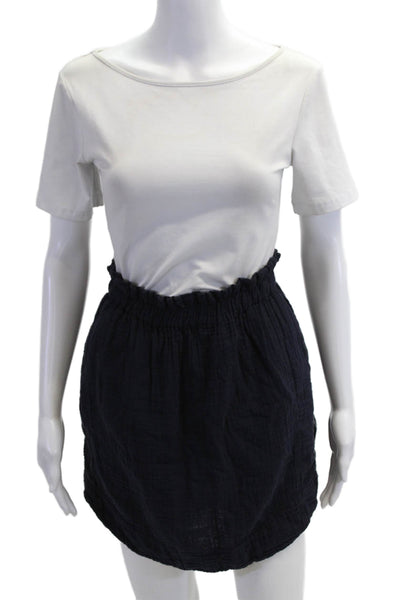 Xirena Women Peasant Mini Skirt Dark Blue 100% Cotton Size M