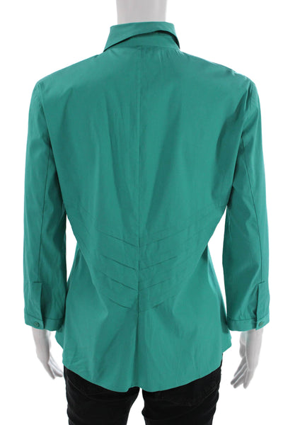 Lafayette 148 New York Women Collared Green Button-Up Blouse 3/4 Sleeve Size 4