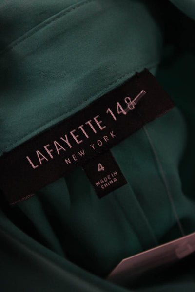 Lafayette 148 New York Women Collared Green Button-Up Blouse 3/4 Sleeve Size 4