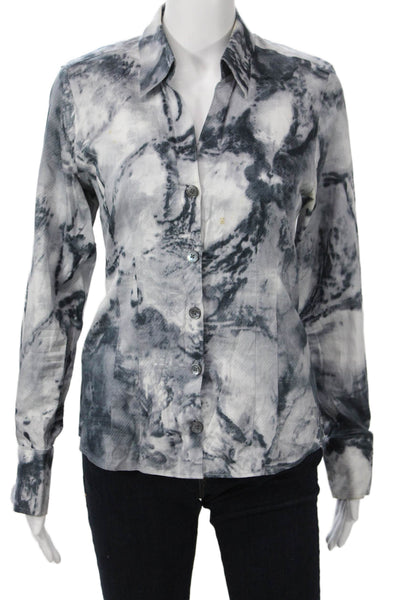 Paper White Women Collared Black Cotton Button-Up Long Sleeve Blouse Size 6