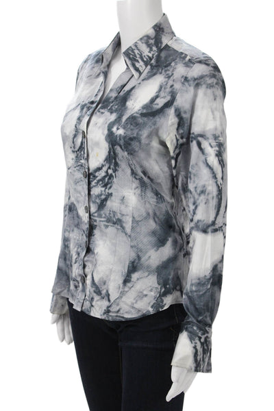 Paper White Women Collared Black Cotton Button-Up Long Sleeve Blouse Size 6