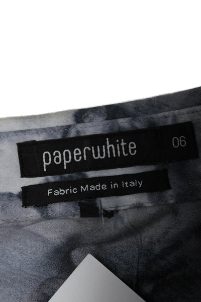 Paper White Women Collared Black Cotton Button-Up Long Sleeve Blouse Size 6