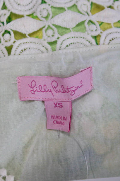Lilly Pulitzer Women Shift Dress Green Floral Linen V-Neck 3/4 Sleeve Size XS