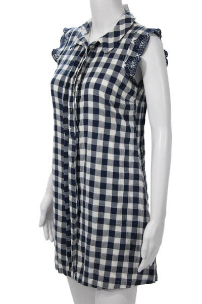 Dear Creatures Women Tunic Button-Up Blue Check Sleeveless Cotton Size XS