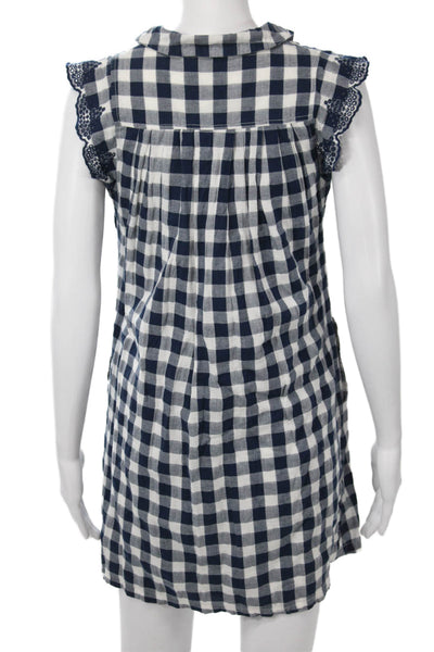 Dear Creatures Women Tunic Button-Up Blue Check Sleeveless Cotton Size XS