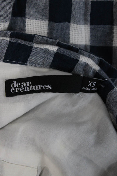 Dear Creatures Women Tunic Button-Up Blue Check Sleeveless Cotton Size XS