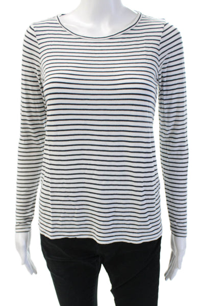 J Crew Women Striped Jersey T-Shirt Black Viscose Long Sleeve Size XS