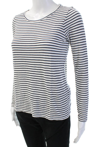 J Crew Women Striped Jersey T-Shirt Black Viscose Long Sleeve Size XS