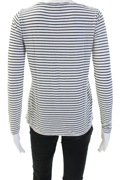 J Crew Women Striped Jersey T-Shirt Black Viscose Long Sleeve Size XS