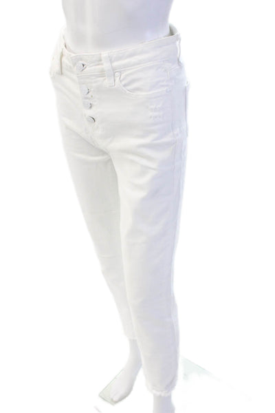Paige Womens White Boyfriend Cropped Jeans 98% Cotton 2% Elastane Size 26