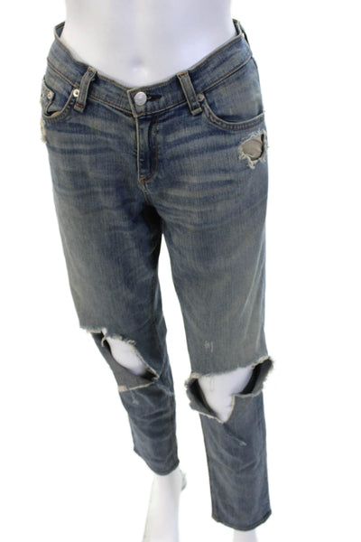 Rag & Bone Unisex Cropped Straight Jeans Blue Button Mid Rise Inseam 28 Size 26