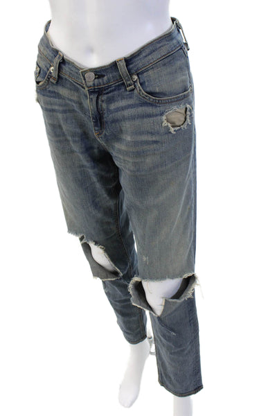 Rag & Bone Unisex Cropped Straight Jeans Blue Button Mid Rise Inseam 28 Size 26