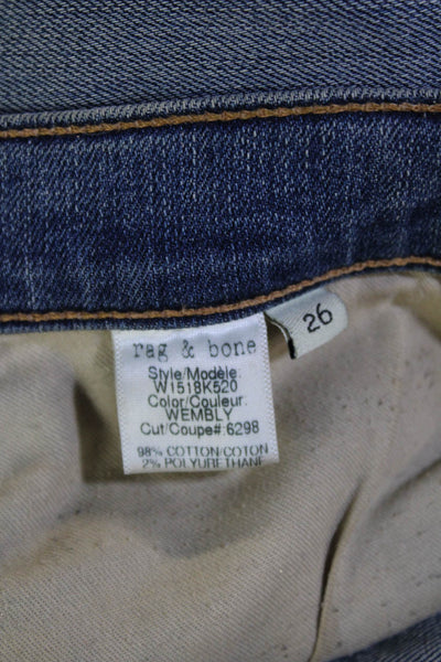 Rag & Bone Unisex Cropped Straight Jeans Blue Button Mid Rise Inseam 28 Size 26