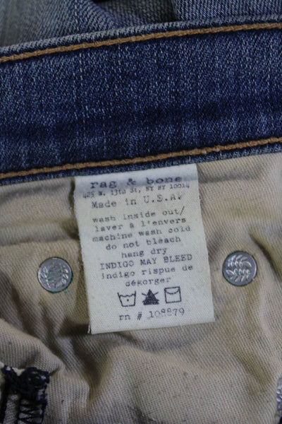 Rag & Bone Unisex Cropped Straight Jeans Blue Button Mid Rise Inseam 28 Size 26