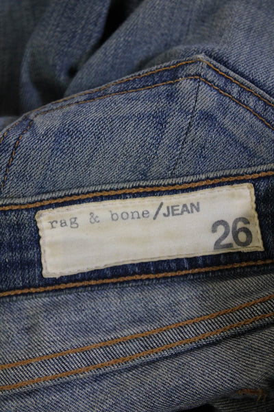 Rag & Bone Unisex Cropped Straight Jeans Blue Button Mid Rise Inseam 28 Size 26