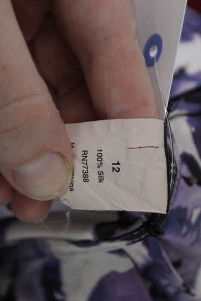 J Crew Women Purple Silk Floral Sleeveless High Neck Blouse Size 12