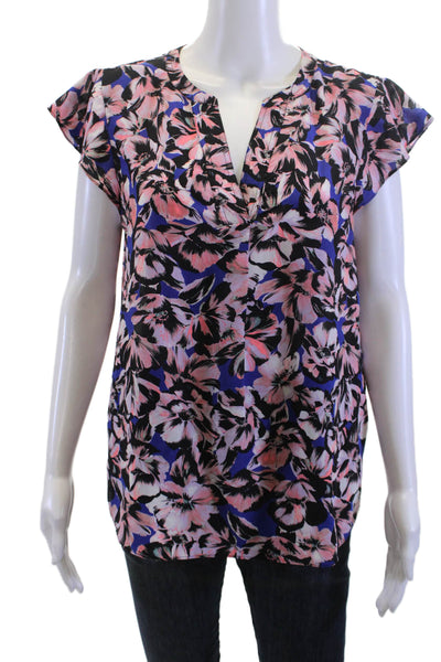 J Crew Womens Silk V-Neck Floral Tunic Blouse Sleeveless Button Black Size 12