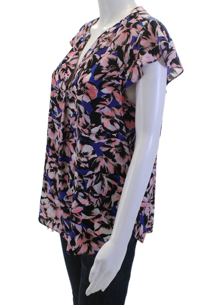 J Crew Womens Silk V-Neck Floral Tunic Blouse Sleeveless Button Black Size 12