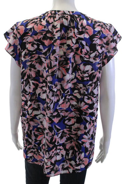 J Crew Womens Silk V-Neck Floral Tunic Blouse Sleeveless Button Black Size 12