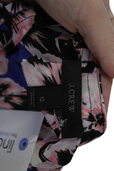 J Crew Womens Silk V-Neck Floral Tunic Blouse Sleeveless Button Black Size 12