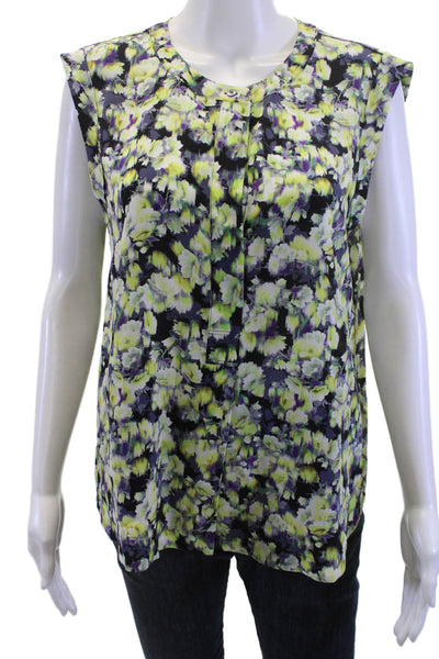 J Crew Women Sleeveless Silk Floral Crew Neck Blouse Black Size 10