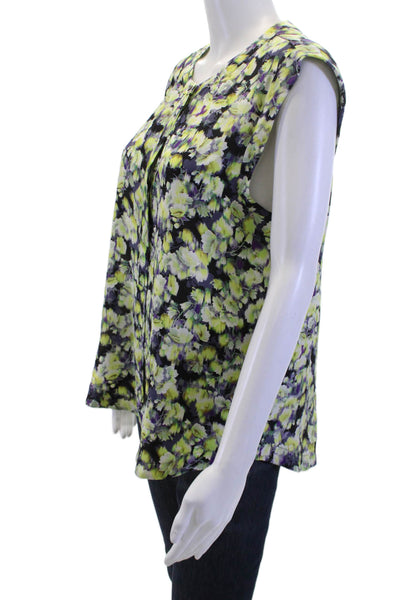 J Crew Women Sleeveless Silk Floral Crew Neck Blouse Black Size 10