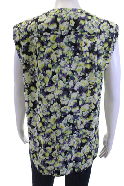 J Crew Women Sleeveless Silk Floral Crew Neck Blouse Black Size 10
