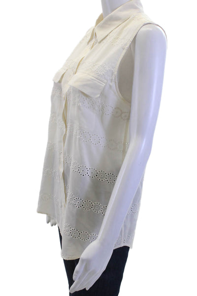 Equipment Femme Women White Silk Collared Sleeveless Tunic Button Up Size M
