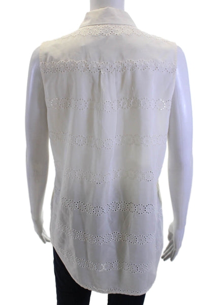 Equipment Femme Women White Silk Collared Sleeveless Tunic Button Up Size M