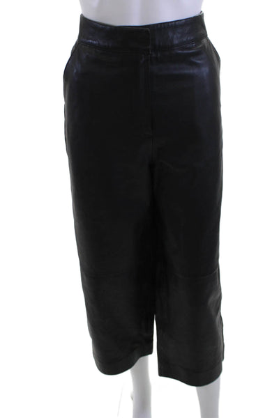DKNY Women Cropped Black Zip Pants Genuine Leather Size 10