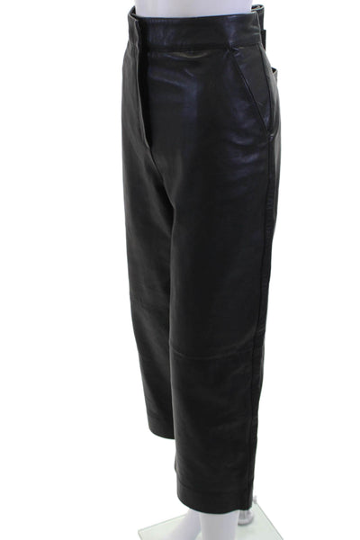 DKNY Women Cropped Black Zip Pants Genuine Leather Size 10