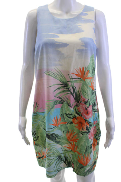 Tommy Bahama Womens Silk Shift Dress Light Blue Sleeveless Knee Size S