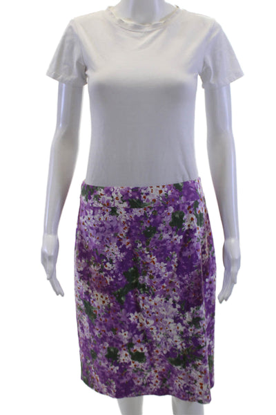J Crew Women Purple Floral Straight Pencil Skirt Cotton Size 8