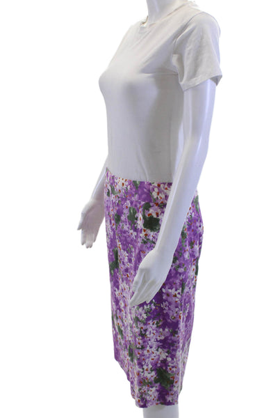 J Crew Women Purple Floral Straight Pencil Skirt Cotton Size 8