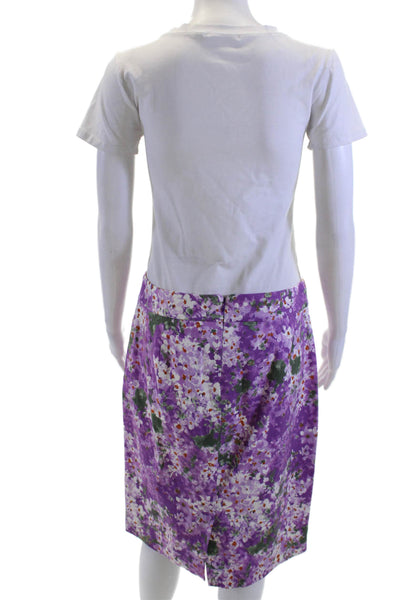 J Crew Women Purple Floral Straight Pencil Skirt Cotton Size 8
