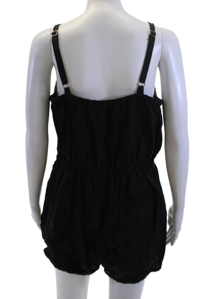 Suzie Kondi Women Jumpsuit Romper Black Linen Scoop Neck Sleeveless Size L