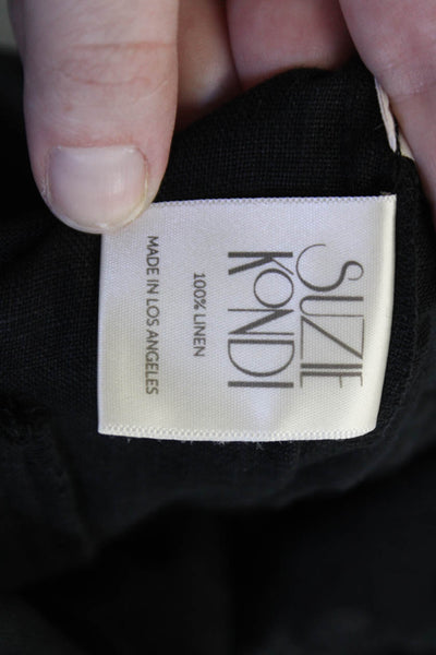 Suzie Kondi Women Jumpsuit Romper Black Linen Scoop Neck Sleeveless Size L