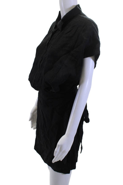 A Piece Apart Womens Black Linen Shirt Dress Button Short Sleeve Size L