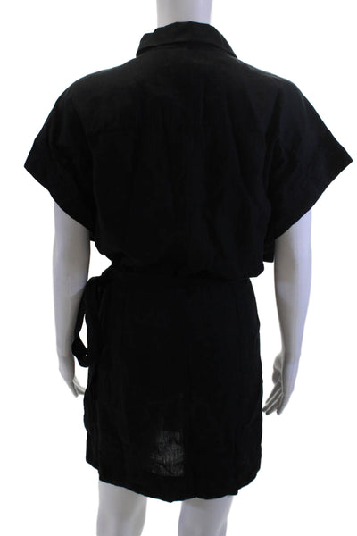 A Piece Apart Womens Black Linen Shirt Dress Button Short Sleeve Size L