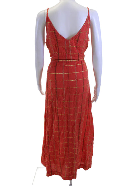 Ace & Jig Womens Maxi Slip Dress Red V-Neck Sleeveless Check Size L