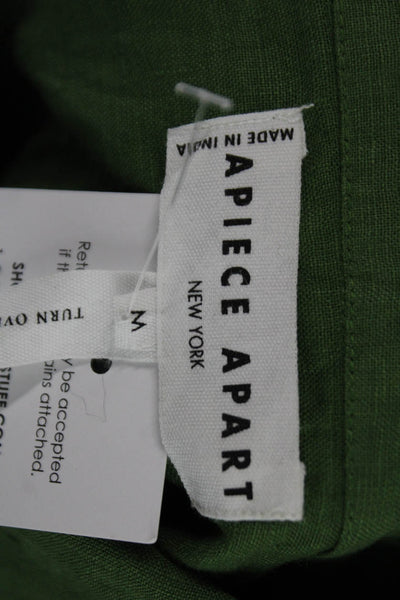 A Piece Apart Women Green Linen Shirt Dress Collared Short Sleeve Midi Size M