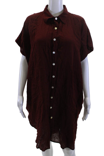 Salt + Sea Womens Shirt Dress Brown Collared Button 100% Cotton Boho Size L