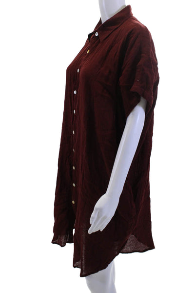 Salt + Sea Womens Shirt Dress Brown Collared Button 100% Cotton Boho Size L