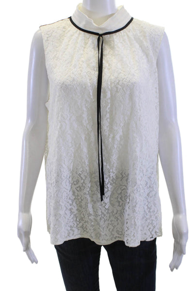 Karl Lagerfeld Womens Mock Neck Sleeveless Blouse White Size XL