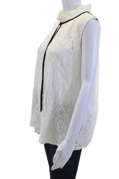 Karl Lagerfeld Womens Mock Neck Sleeveless Blouse White Size XL