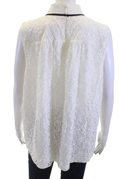 Karl Lagerfeld Womens Mock Neck Sleeveless Blouse White Size XL