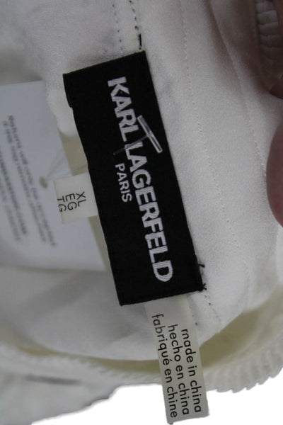 Karl Lagerfeld Womens Mock Neck Sleeveless Blouse White Size XL