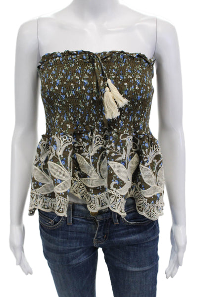 Cindi Gindi Women Bohemian Floral Rayon Sleeveless Tank Drawstring Brown Size S