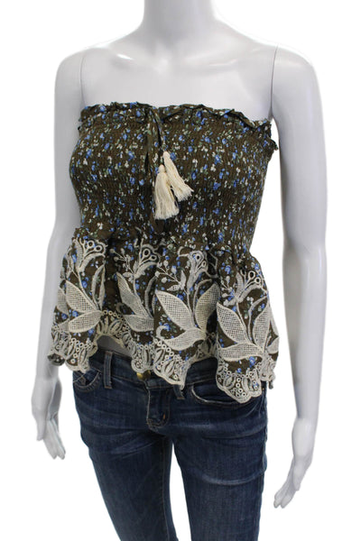 Cindi Gindi Women Bohemian Floral Rayon Sleeveless Tank Drawstring Brown Size S